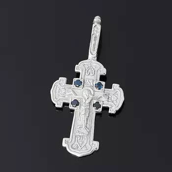 Кулон сапфир крест огранка (серебро 925 пр. родир. бел.)