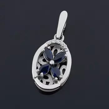 Кулон сапфир овал огранка (серебро 925 пр. родир. бел.)