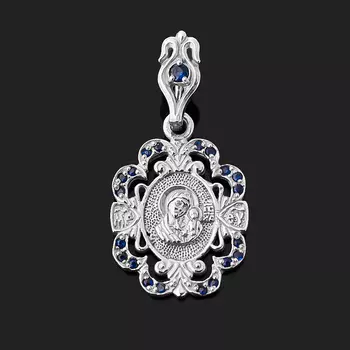 Кулон сапфир (серебро 925 пр.) Богоматерь Владимирская огранка