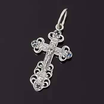 Кулон сапфир (серебро 925 пр. оксидир.) крест огранка