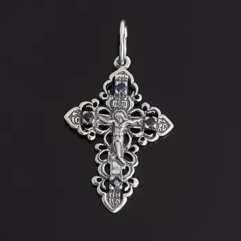 Кулон сапфир (серебро 925 пр. оксидир.) крест огранка