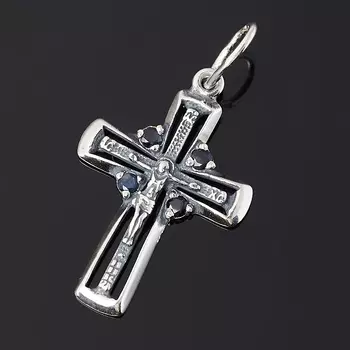 Кулон сапфир (серебро 925 пр. оксидир., родир. бел.) крест огранка