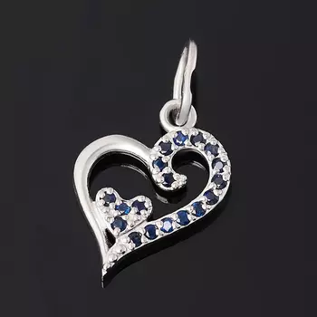Кулон сапфир (серебро 925 пр. родир. бел.) сердечко огранка