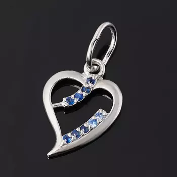 Кулон сапфир (серебро 925 пр. родир. бел.) сердечко огранка