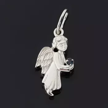 Кулон сапфир (серебро 925 пр. родир. бел.) Ангел-хранитель огранка