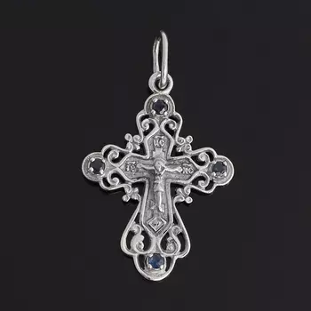 Кулон сапфир (серебро 925 пр. родир. бел.) крест огранка