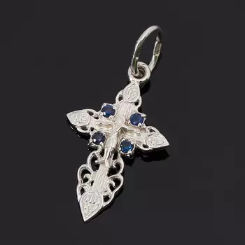 Кулон сапфир (серебро 925 пр. родир. бел.) крест огранка