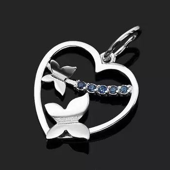 Кулон сапфир (серебро 925 пр. родир. бел.) сердечко огранка