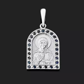 Кулон сапфир (серебро 925 пр. родир. бел.) Святая Матрона огранка