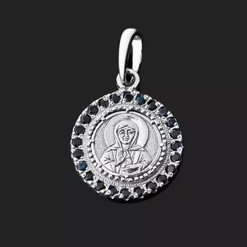 Кулон сапфир (серебро 925 пр. родир. бел.) Святая Матрона огранка