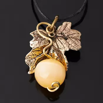 Кулон селенит (бронза, текстиль)