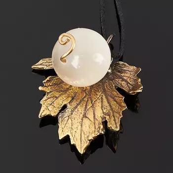 Кулон селенит (бронза, текстиль) 5 см