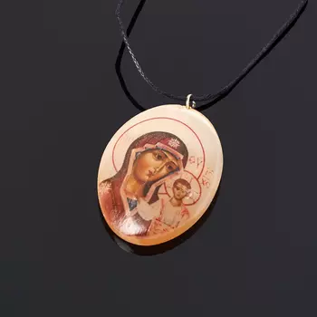 Кулон селенит овал Богоматерь Казанская (латунир.) 4 см