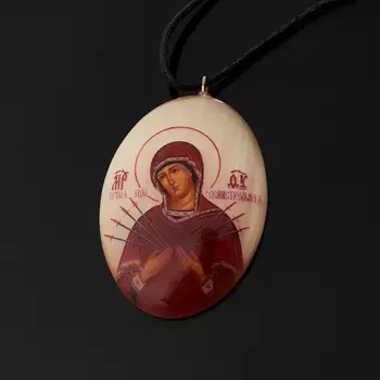 Кулон селенит овал Богоматерь Семистрельная 3,5 см