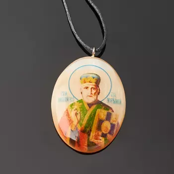 Кулон селенит овал Николай Чудотворец 3,5 см