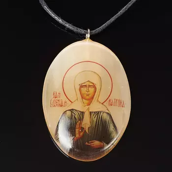 Кулон селенит овал Святая Матрона (биж. сплав) 3,5 см