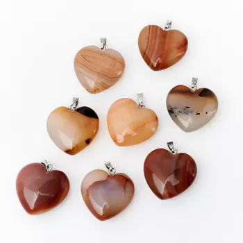 Кулон сердечко агат красный (биж. сплав) 3 см
