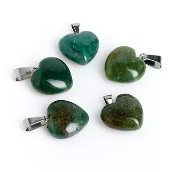 Кулон агат моховой (биж. сплав) сердечко 2-2,5 см
