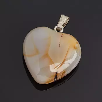 Кулон сердечко агат серый (биж. сплав) 4 см