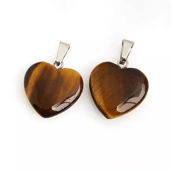 Кулон тигровый глаз (биж. сплав) сердечко 3 см