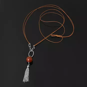 Кулон сердолик (биж. сплав, текстиль) 10 см