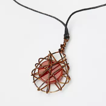 Кулон сердолик (медь, текстиль)