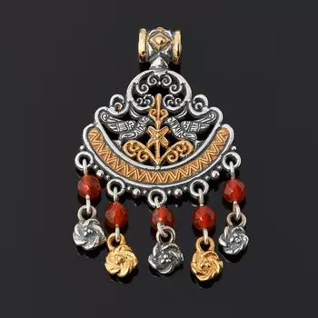 Кулон сердолик (серебро 925 пр. оксидир., позолота) огранка
