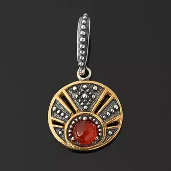 Кулон сердолик (серебро 925 пр. оксидир., позолота) круг