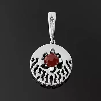 Кулон сердолик (серебро 925 пр. родир. бел.) круг огранка