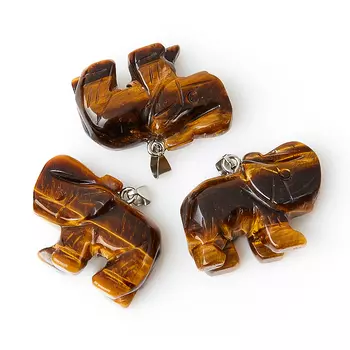 Кулон слоник тигровый глаз (биж. сплав) 3,5-4 см