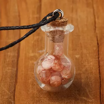 Кулон солнечный камень (биж. сплав, стекло, текстиль) бутылочка огранка 3 см