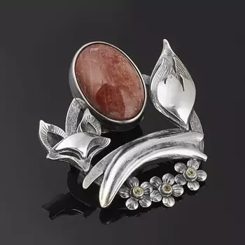 Кулон солнечный камень (серебро 925 пр. родир. черн.)