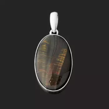 Кулон тигрово-соколиный глаз овал (серебро 925 пр.)