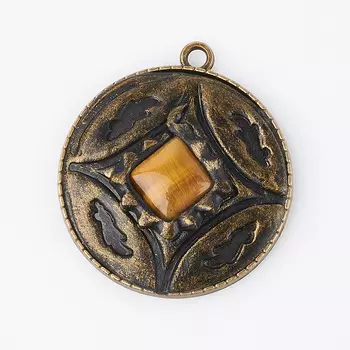 Кулон тигровый глаз (биж. сплав, глина полимерная) круг 4 см