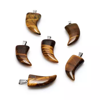 Кулон тигровый глаз клык (биж. сплав) 3,5-4 см