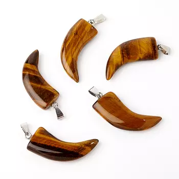 Кулон тигровый глаз клык (биж. сплав) 5 см