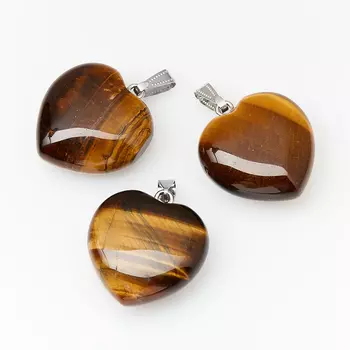 Кулон тигровый глаз сердечко (биж. сплав) 4 см