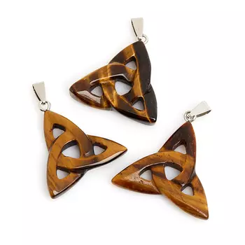 Кулон тигровый глаз трикветр (биж. сплав) 4-4,5 см