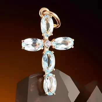 Кулон топаз голубой крест огранка (золото 585 пр.)