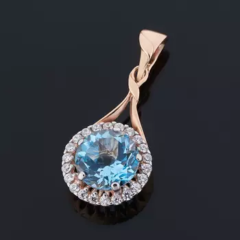 Кулон топаз голубой огранка (серебро 925 пр. позолота)