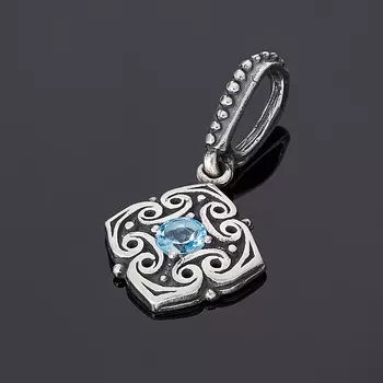 Кулон топаз голубой огранка (серебро 925 пр. оксидир.)