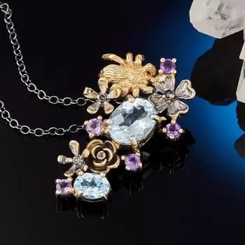 Кулон топаз голубой огранка (серебро 925 пр., позолота)