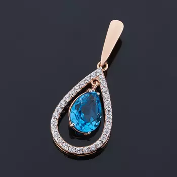 Кулон топаз голубой (серебро 925 пр. позолота) капля огранка