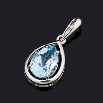 Кулон топаз голубой (серебро 925 пр. родир. бел.) капля огранка