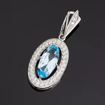 Кулон топаз голубой (серебро 925 пр. родир. бел.) овал огранка