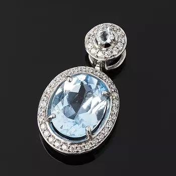 Кулон топаз голубой (серебро 925 пр. родир. бел.) огранка