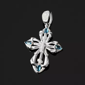 Кулон топаз лондон (серебро 925 пр. родир. бел.) крест огранка