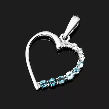 Кулон топаз swiss, голубой, лондон (серебро 925 пр. родир. бел.) сердечко огранка