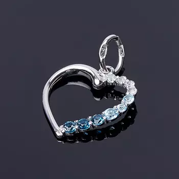 Кулон топаз swiss, голубой, лондон (серебро 925 пр. родир. бел.) сердечко огранка