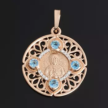 Кулон топаз swiss (серебро 925 пр. позолота) круг Святая Матрона огранка